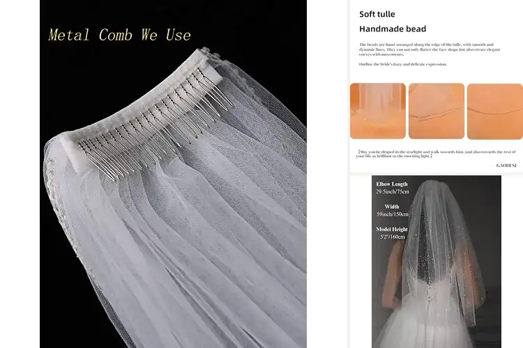 Detailed view of Best Fingertip Length Veil For Freedom Of Movement