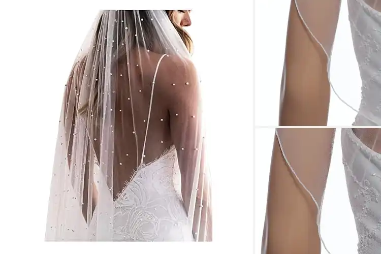 Detailed view of Best Fingertip Length Veil For Movement