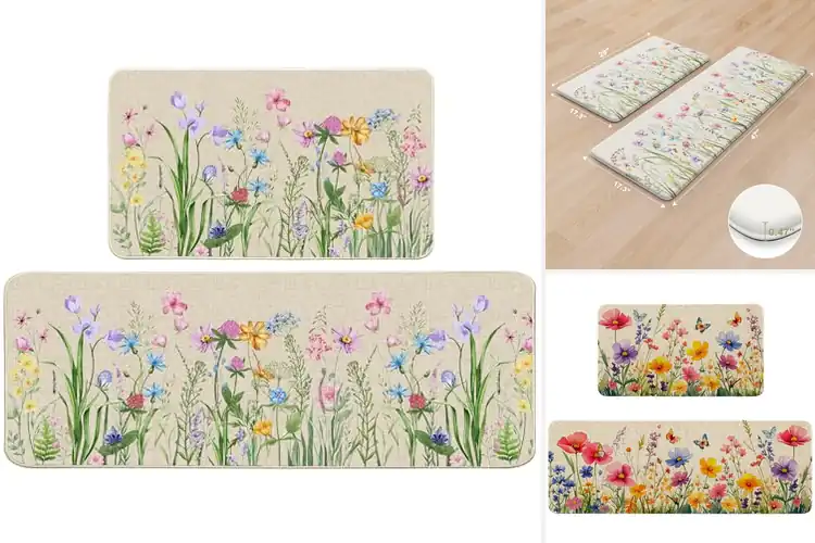 Detailed view of Best Floral Pattern Kitchen Mat For Spring Decor