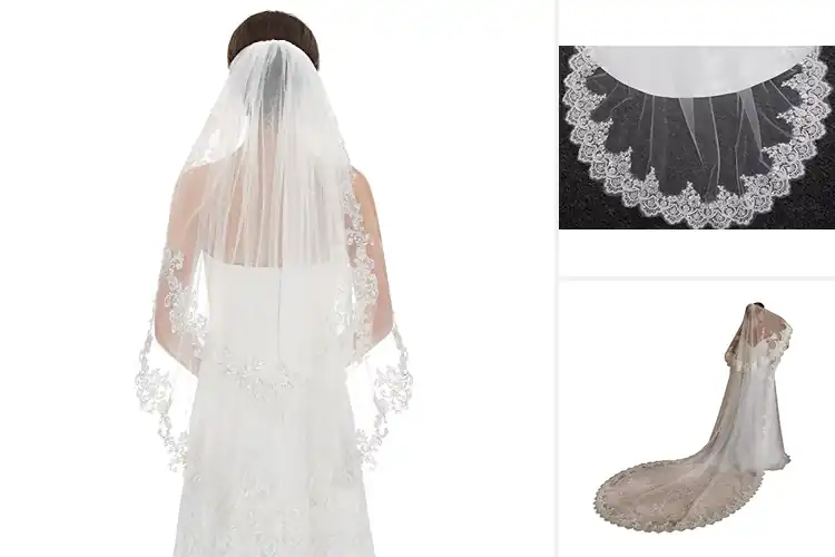 Detailed view of Best Two Tier Lace Veil For Bride